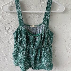 La Hearts Green Ruffled Smocked Tank Top